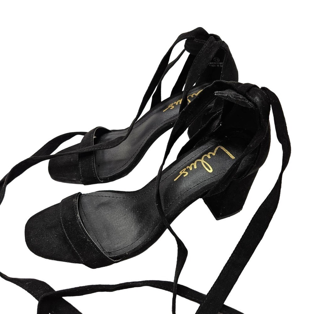Lulus Faux Suede Ankle‎ Wrap Heels Sandals 7.5 Black